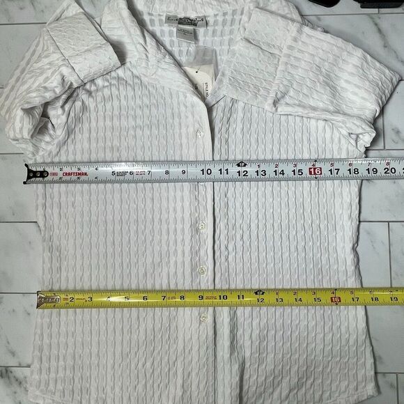 Vintage EK Designs Textured Button Down Top Y2K Boho Minimalist LP White Rave - Picture 7 of 9